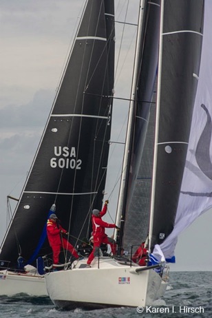 Racing boat rounding the mark.
